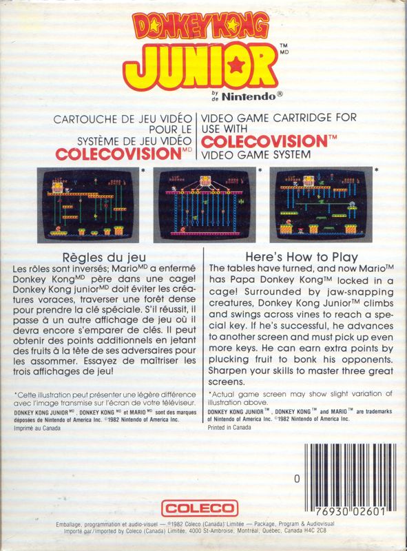 Donkey Kong Junior box art for Colecovision